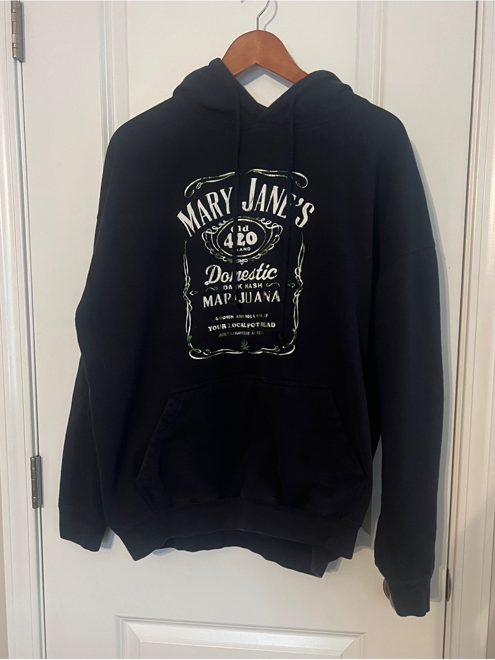 Mary Jane Black Hoodie with White and Green Graphic Print
